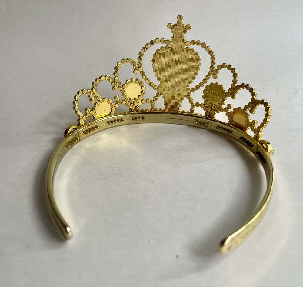 Gold Plastic Princess Tiara Crown with Amber Heart Gem - Picture 3 of 7